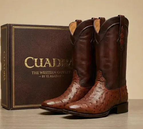 Premium exotic leather cowboy boots in ostrich, caiman, python and alligator styles